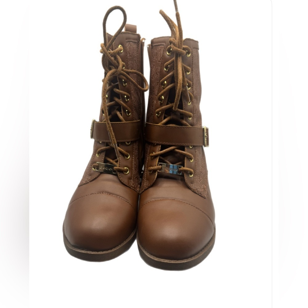 Bebe Women’s Brown Ankle Boot Side Gold Buckle. Size 8.5. Booties. Side zip. - Picture 5 of 8